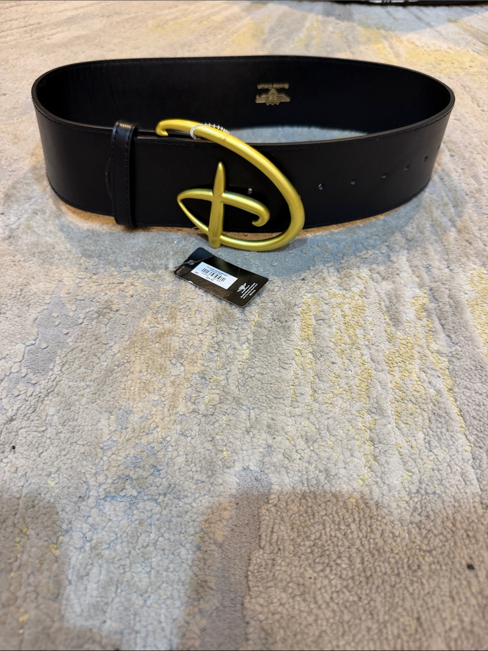 Womens Disney Belt, Signature D Logo Gold Cast Buckle Black, Vegan